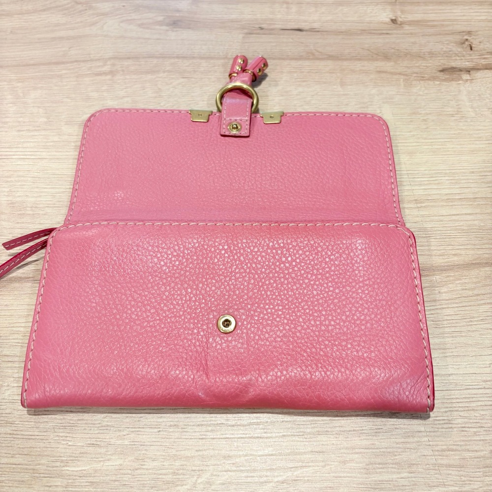 Chloe Marcie Long Flap Wallet Pink Pebbled Leather Tassel Gold Hardware Spain